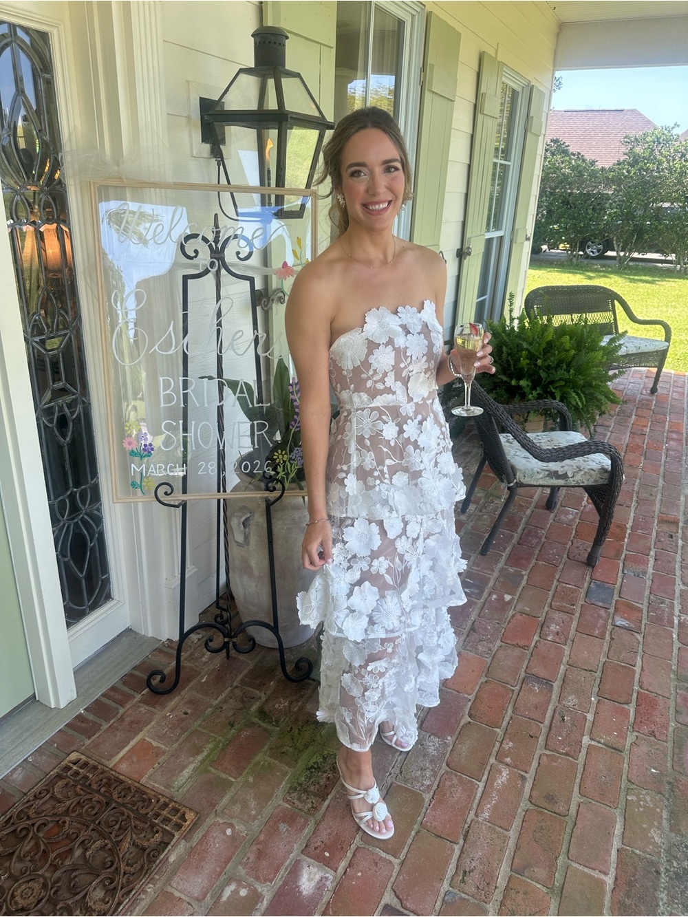 Elliatt White Strapless Floral Appliqué Midi Dress